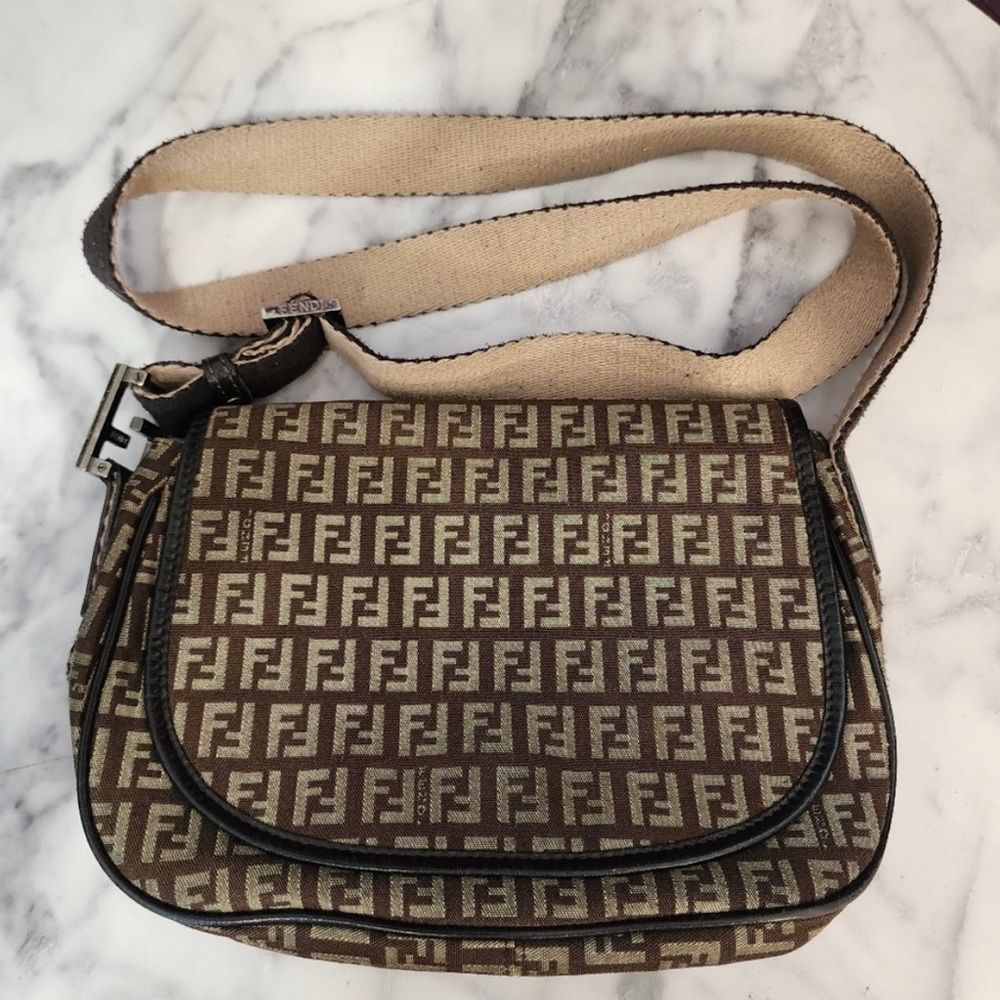 Authentic Fendi Brown Crossbody Bag with Iconic Logo